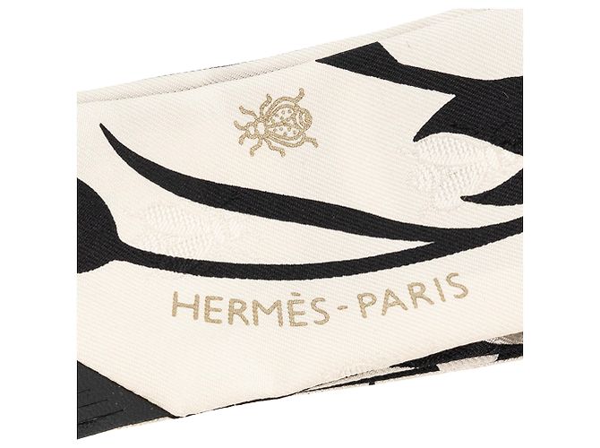 HERMÈS - Twilly Bouquet Final Abeille Hermès in seta beige e pelle nera Nero - vista 4