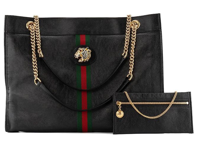 GUCCI - Borsa tote Rajah Gucci in pelle stropicciata nera - vista 2