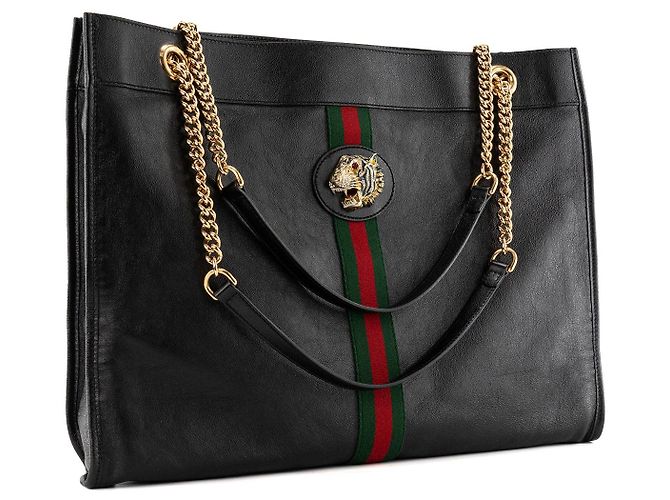 GUCCI - Borsa tote Rajah Gucci in pelle stropicciata nera - vista 3