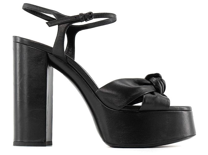 SAINT LAURENT - Sandali con piattaforma Bianca Saint Laurent in pelle nera liscia (T39) Nero - vista 2