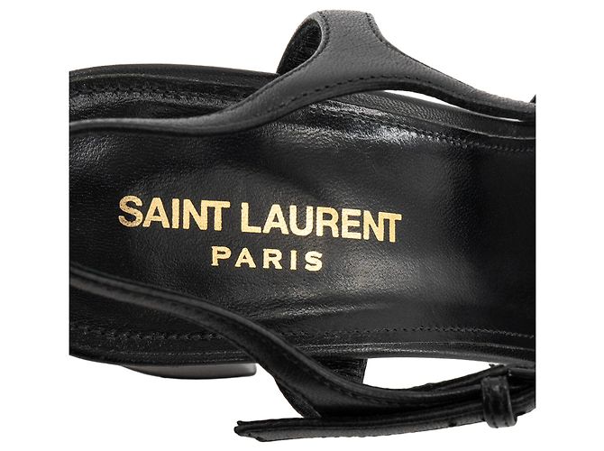 SAINT LAURENT - Sandali con piattaforma Bianca Saint Laurent in pelle nera liscia (T39) Nero - vista 4