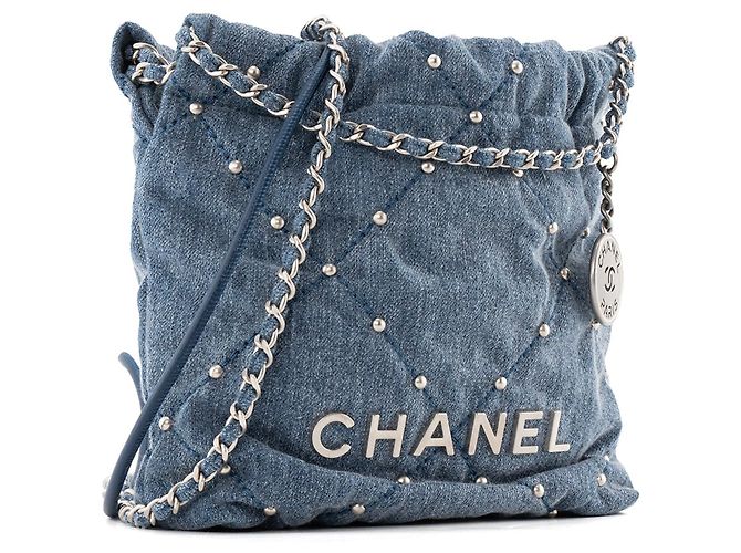 CHANEL - Borsa a tracolla Mini 22 Chanel in denim blu e borchie - vista 2