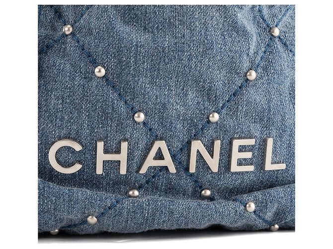 CHANEL - Borsa a tracolla Mini 22 Chanel in denim blu e borchie - vista 6