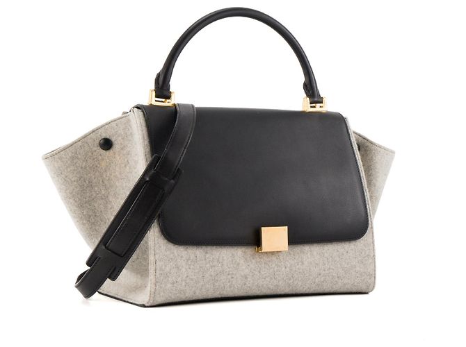 Céline CELINE - Trapeze MM Schultertasche Celine aus grauem Filz und schwarzem Leder - Ansicht 2
