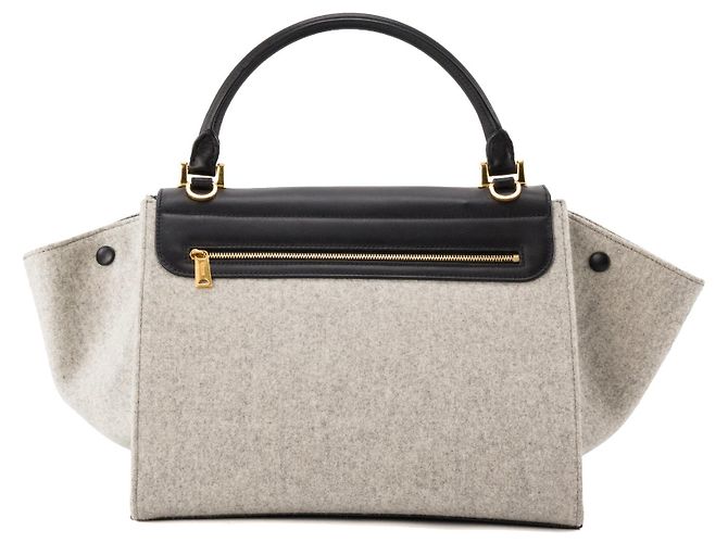 Céline CELINE - Trapeze MM Schultertasche Celine aus grauem Filz und schwarzem Leder - Ansicht 3
