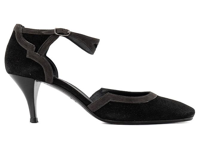 HERMÈS - Tacchi Tango Hermès in suede grigio e nero (T37) - vista 2