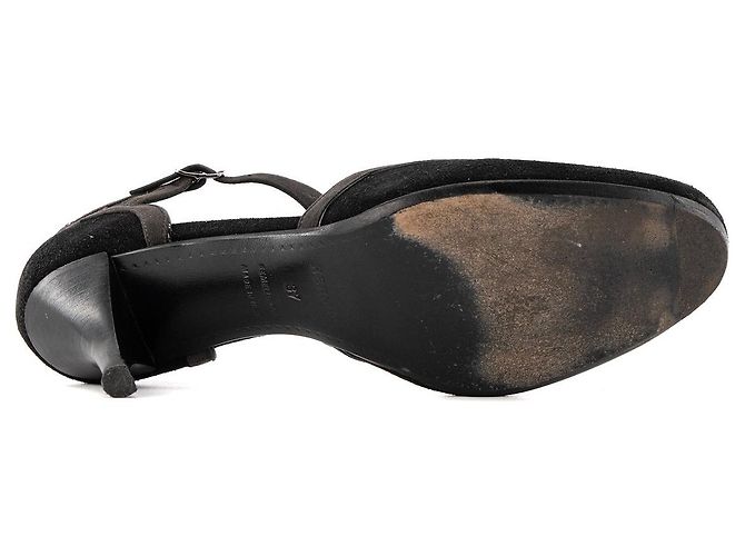 HERMÈS - Tacchi Tango Hermès in suede grigio e nero (T37) - vista 3