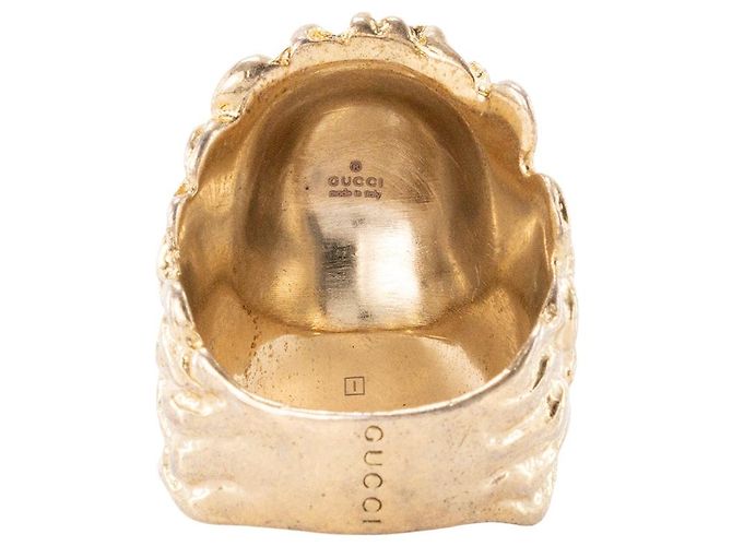 GUCCI - Anello Testa di Leone in metallo dorato e cristallo bianco (T59) D'oro - vista 2