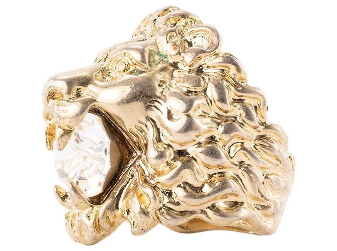 GUCCI - Anello Testa di Leone in metallo dorato e cristallo bianco (T59) D'oro - vista 3