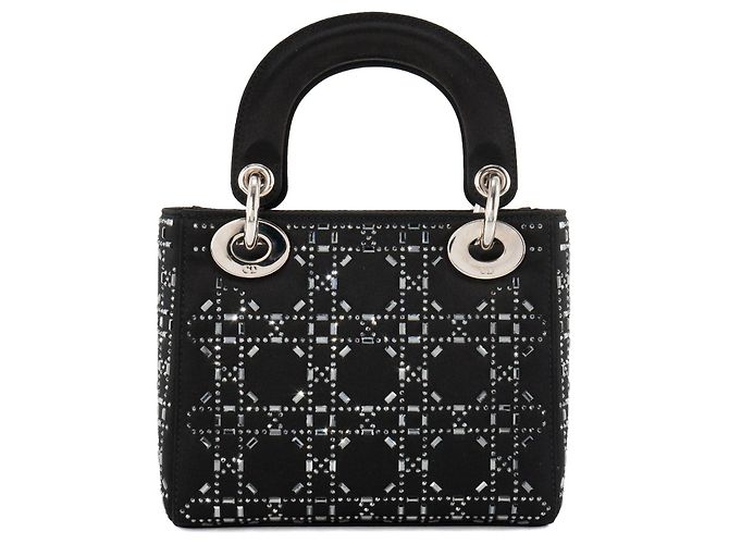 DIOR - Borsa a Spalla Lady Dior Mini in Satin Nero con Strass - vista 3