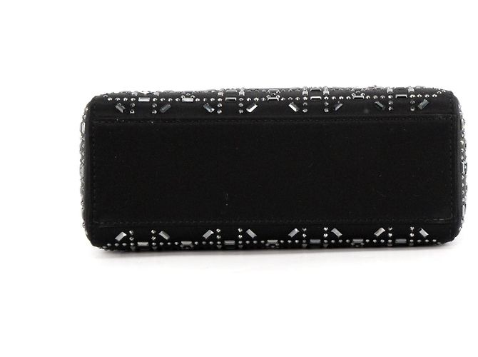 DIOR - Borsa a Spalla Lady Dior Mini in Satin Nero con Strass - vista 4