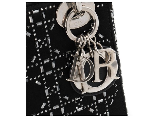 DIOR - Borsa a Spalla Lady Dior Mini in Satin Nero con Strass - vista 5