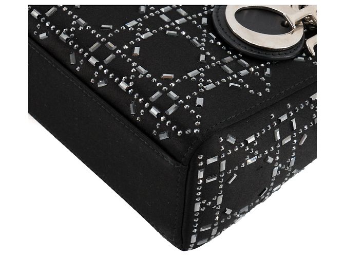 DIOR - Borsa a Spalla Lady Dior Mini in Satin Nero con Strass - vista 6