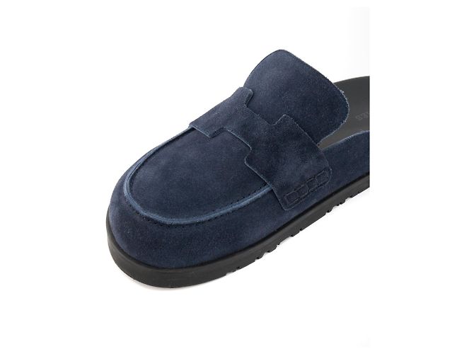 HERMÈS - Mules Go Hermès in suede blu navy (T41) - vista 4