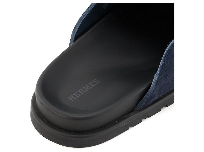 HERMÈS - Mules Go Hermès in suede blu navy (T41) - vista 5