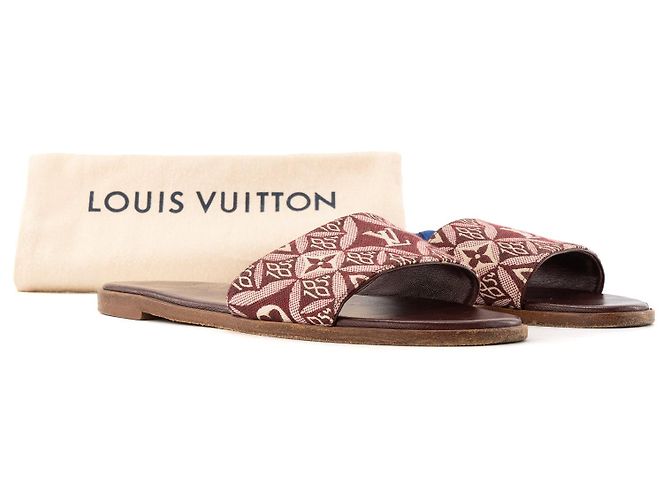 LOUIS VUITTON - Sandali piatti Louis Vuitton in tela bordeaux (T37,5) - vista 5