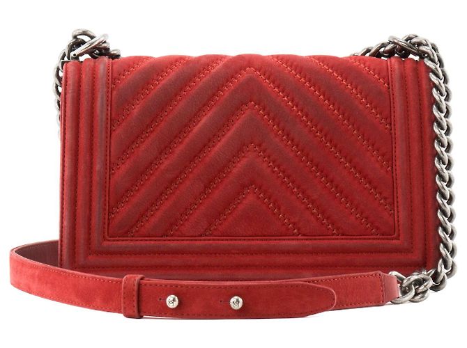 CHANEL - Borsa a Spalla Boy Medium in Camoscio Rosso Bordò - vista 3