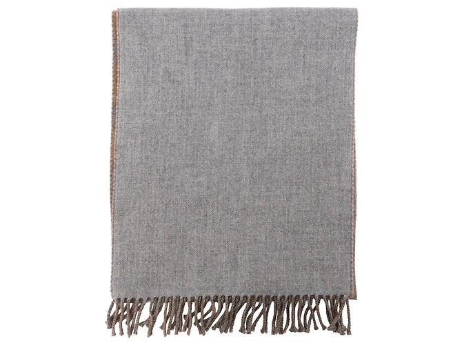 DIOR - Sciarpa Double Face Oblique Dior in Lana e Cashmere Marrone e Grigio - vista 3