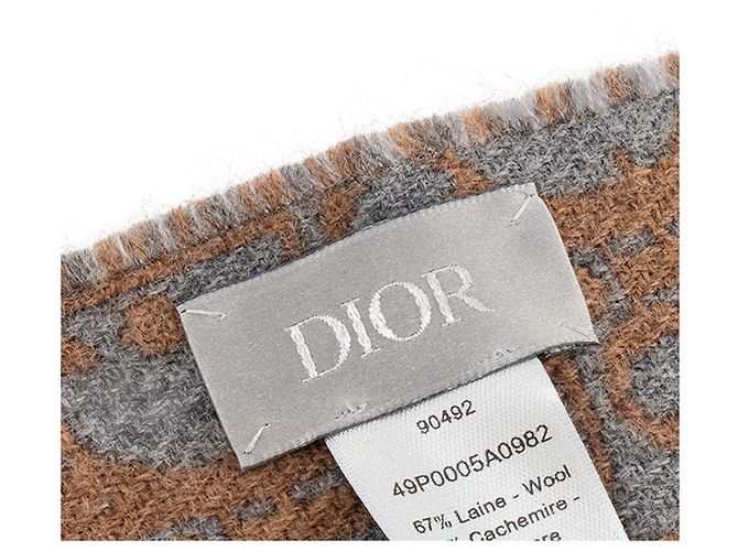 DIOR - Sciarpa Double Face Oblique Dior in Lana e Cashmere Marrone e Grigio - vista 4