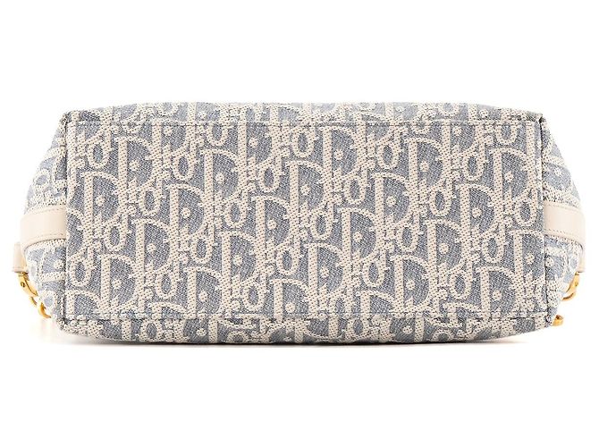 DIOR - Borsa a spalla Hobo Diorstar con catena Dior in tela blu e pelle bianca - vista 4