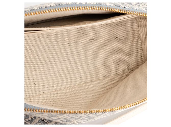 DIOR - Borsa a spalla Hobo Diorstar con catena Dior in tela blu e pelle bianca - vista 7