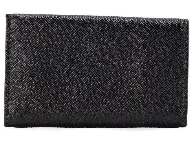 PRADA - Black grained leather key pouch Navy blue - view 3