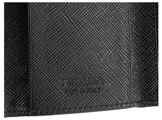 PRADA - Black grained leather key pouch Navy blue - view 6