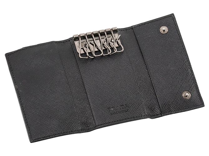 PRADA - Black grained leather key pouch Navy blue - view 7