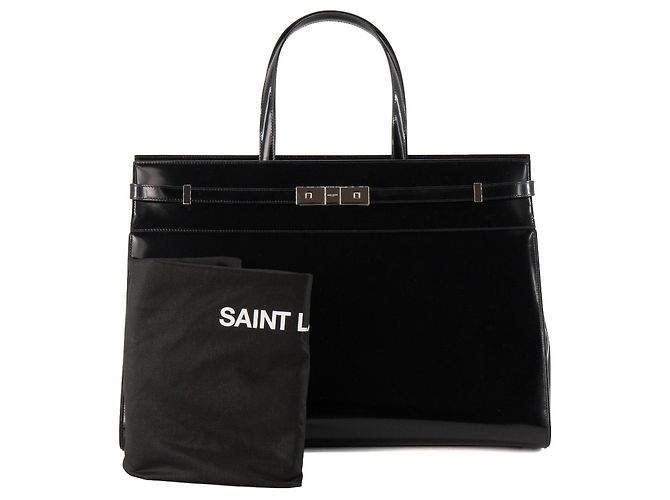 SAINT LAURENT - Borsa Cabas Manhattan GM Saint Laurent in pelle lucida nera Nero - vista 9