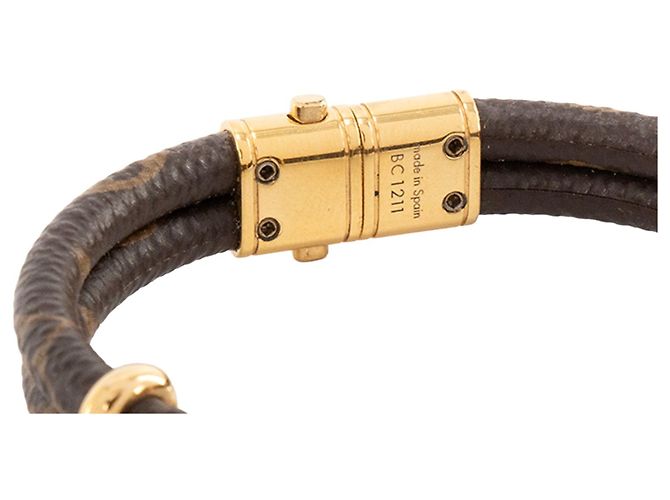 LOUIS VUITTON - Bracciale Keep It Twice Louis Vuitton in metallo e tela monogrammata marrone (T17) - vista 3