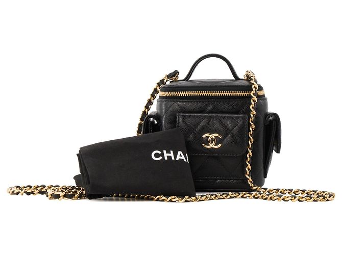 CHANEL - Borsa a tracolla Micro Vanity Cargo Chanel in pelle martellata nera Nero - vista 10