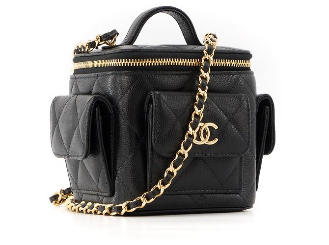 CHANEL - Borsa a tracolla Micro Vanity Cargo Chanel in pelle martellata nera Nero - vista 2