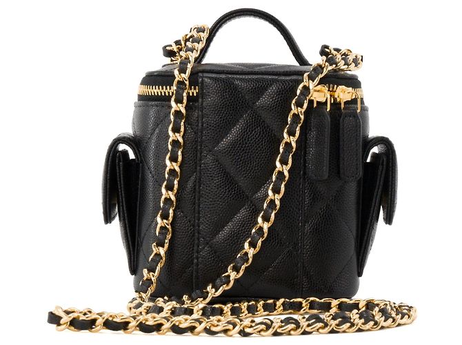 CHANEL - Borsa a tracolla Micro Vanity Cargo Chanel in pelle martellata nera Nero - vista 3