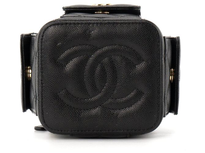 CHANEL - Borsa a tracolla Micro Vanity Cargo Chanel in pelle martellata nera Nero - vista 4