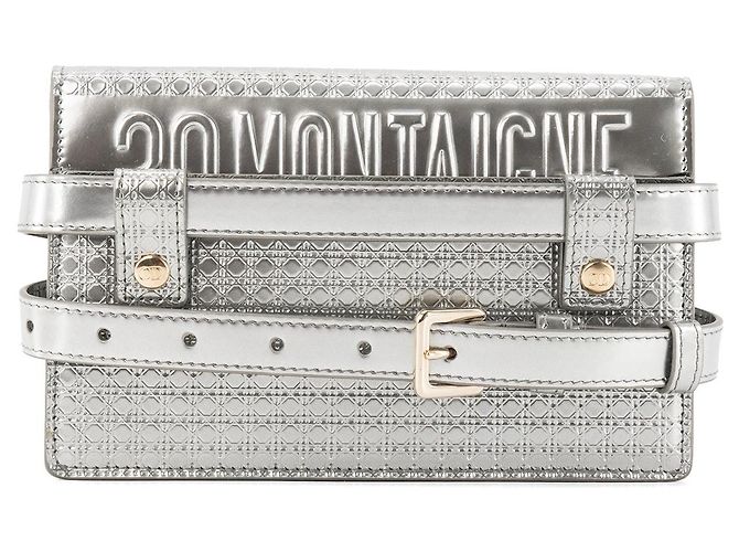 DIOR - Bolso Clutch Montaigne de Cuero Micro Cannage Plateado Metálico - vista 3