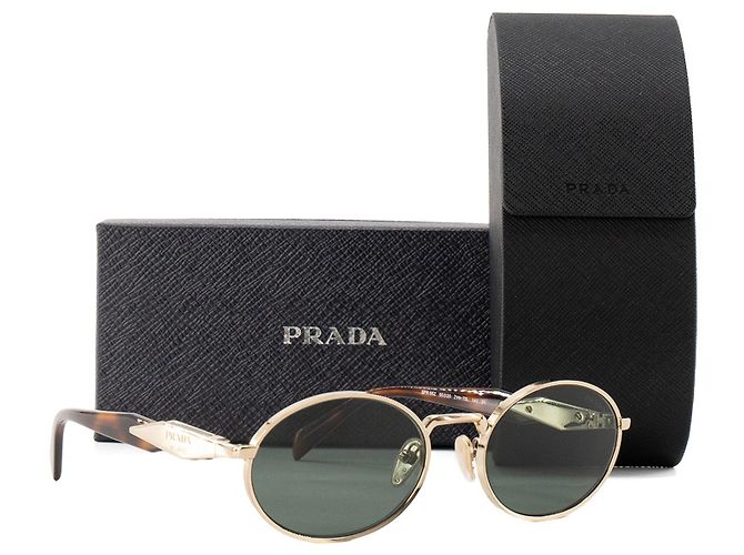 Etiquette PRADA - Occhiali da sole Prada in metallo dorato e acetato marrone D'oro - vista 6