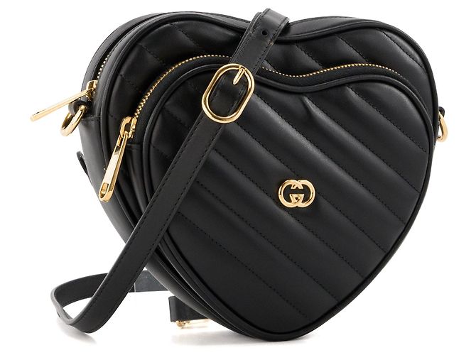 GUCCI - Borsa a tracolla GG Interlocking Heart Gucci in pelle nera liscia Nero - vista 2