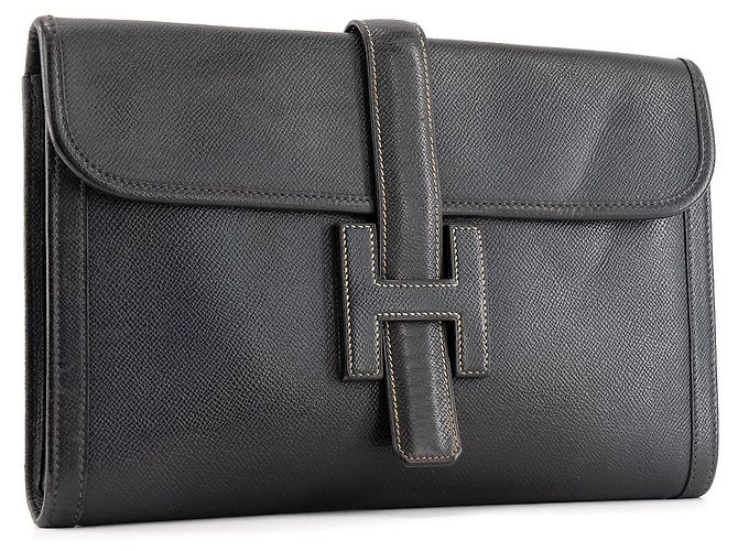 HERMÈS - Pochette Jige Hermès in pelle epsom blu navy vintage - vista 2
