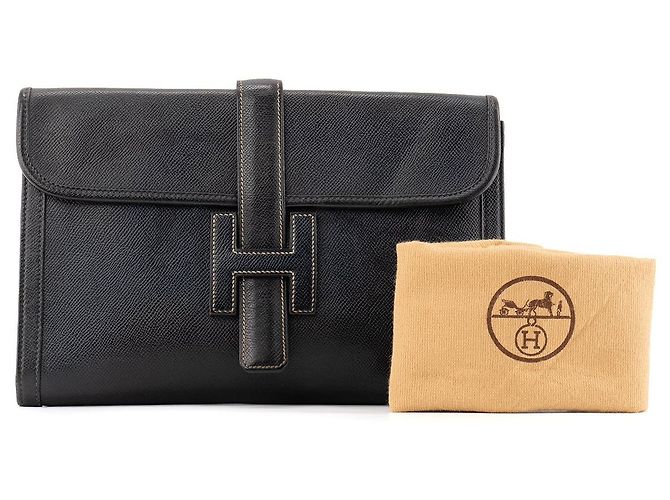 HERMÈS - Pochette Jige Hermès in pelle epsom blu navy vintage - vista 9