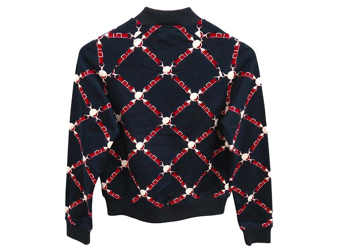 HERMÈS - Grand Tralala Sweatshirt aus roter und blauer Baumwolle (Größe 36) Marineblau - Ansicht 2