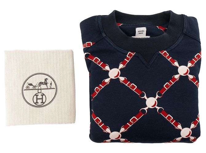 HERMÈS - Grand Tralala Sweatshirt aus roter und blauer Baumwolle (Größe 36) Marineblau - Ansicht 4