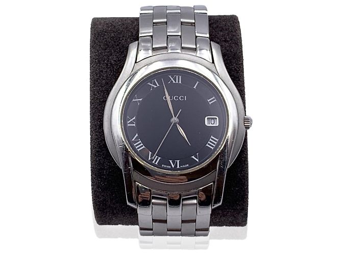 Gucci Edelstahl-Modell 5500 M Uhr mit Datumsanzeige in Schwarz Silber - Ansicht 7