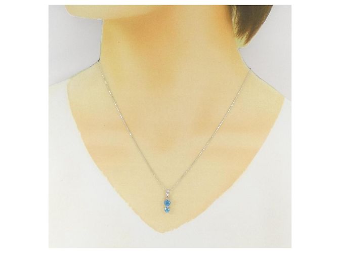 Autre Marque Collana in diamante con topazio blu K14WG Argento - vista 6