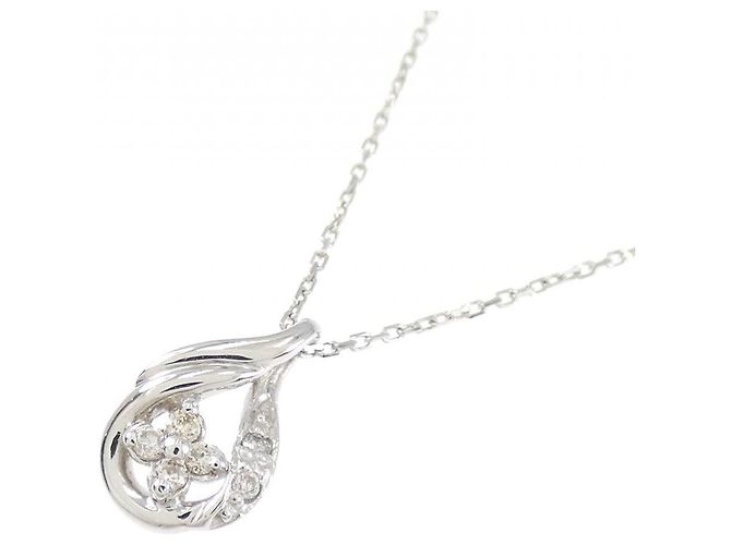 Autre Marque Platinblumen-Diamant-Halskette PT900 PT850 Silber - Ansicht 3