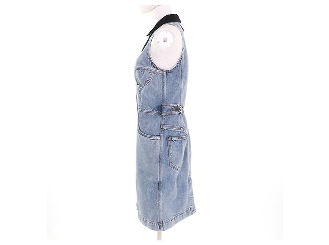 Vestido de algodón denim con acentos de terciopelo Louis Vuitton Azul - vista 2