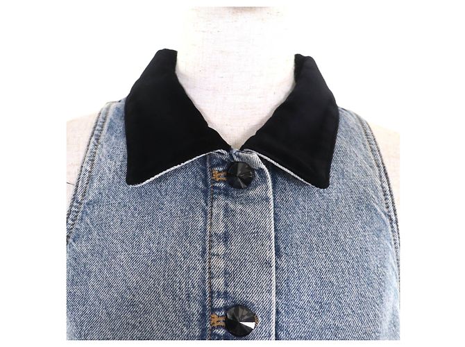 Vestido de algodón denim con acentos de terciopelo Louis Vuitton Azul - vista 4