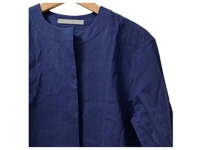 Abrigo sin cuello de lino Theory Luxe Azul - vista 2