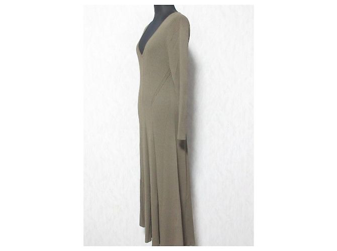 Theory CREPE STRICKRIPP LANGES KLEID Grün Khaki - Ansicht 3