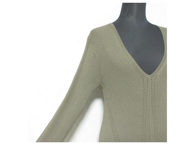 Theory CREPE STRICKRIPP LANGES KLEID Grün Khaki - Ansicht 4