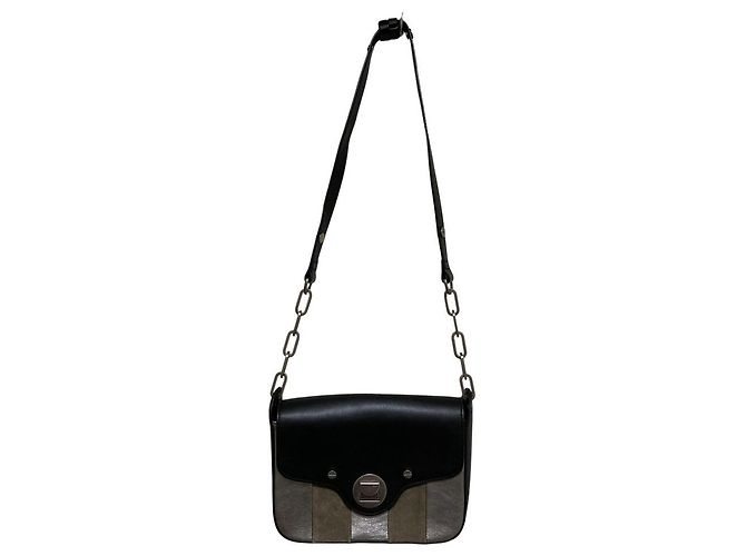 Autre Marque Borsa a spalla in pelle Coccinelle con patta e catena Nero Grigio - vista 3